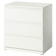 A white STORKLINTA chest of drawers with three drawers, made of particleboard and acrylic paint.