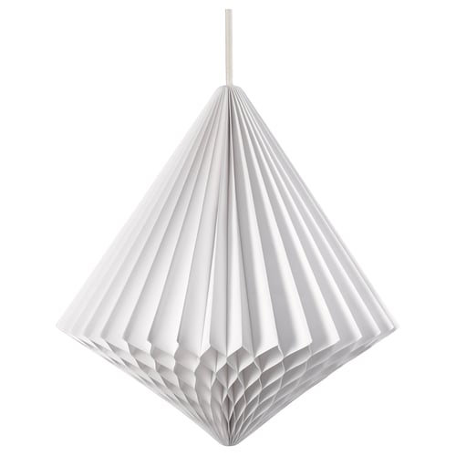 STRÅLA lamp, white, conical shape, hanging design, paperboard material.