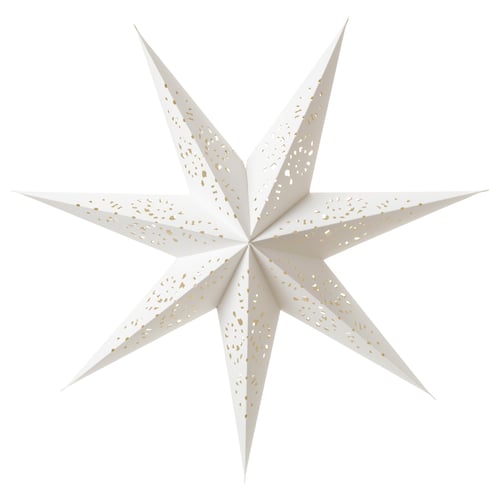 STRÅLA star lamp; white; paperboard; golden cutouts; 3d star shape.