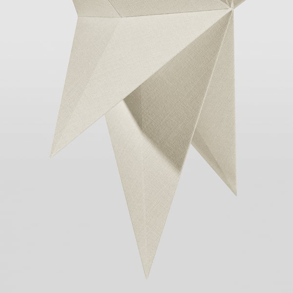 A pristine, white, multi-faceted lampshade crafted from paperboard and polyester, emitting warm, inviting light.