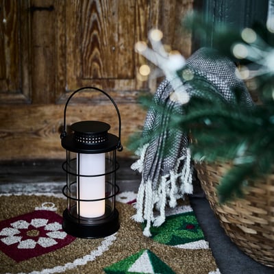 STRÅLA LED lantern, outdoor/battery-operated black