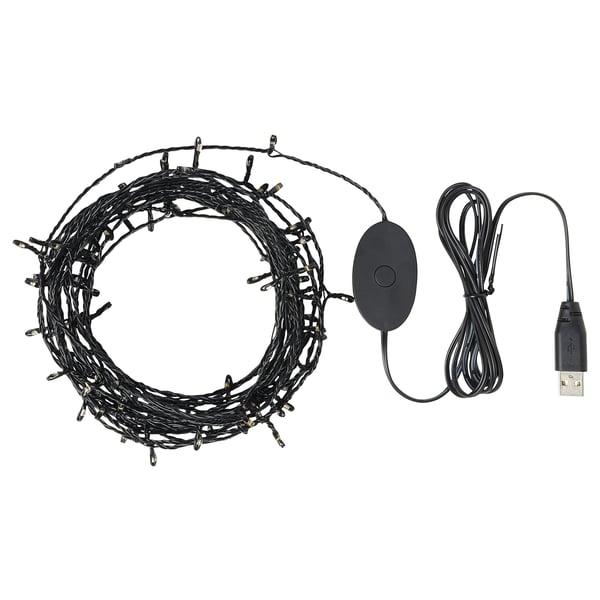 STRÅLA led lights, black, circular shape, usb powered, plastic material.