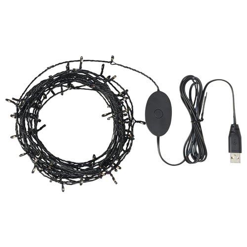 STRÅLA led lights, black, circular shape, usb powered, plastic material.