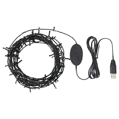 STRÅLA led lights, black, circular shape, usb powered, plastic material.