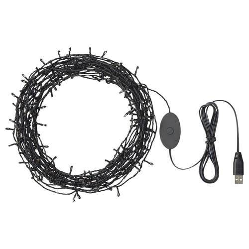 STRÅLA led lights, black, circular shape, with usb connector, creates festive ambiance.