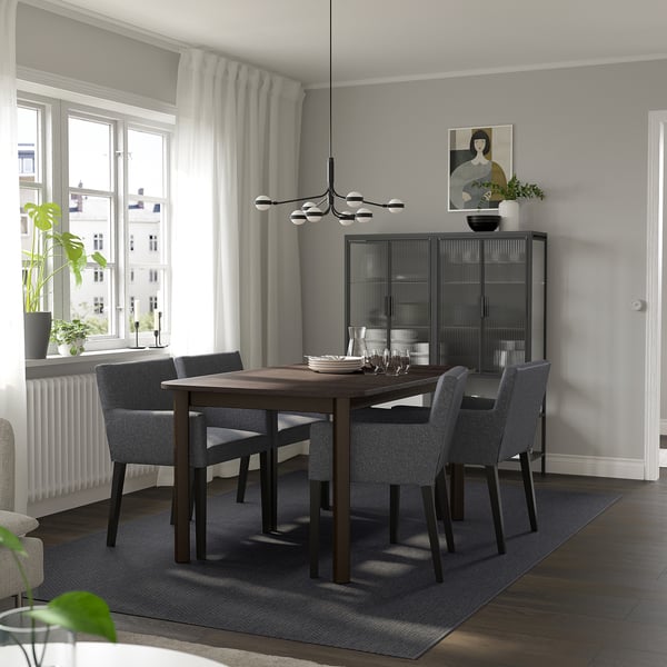 STRANDTORP / MÅRENÄS Table and 4 chairs, brown/Gunnared dark grey black, 150/205/260 cm