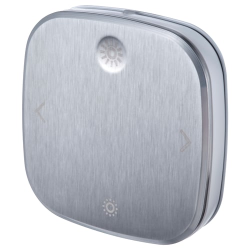 Stainless steel square remote control for smart lighting, sleek modern design with brushed finish.