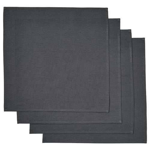 SVARTSENAP set: 4 dark grey cotton napkins, simple, square, clean design.