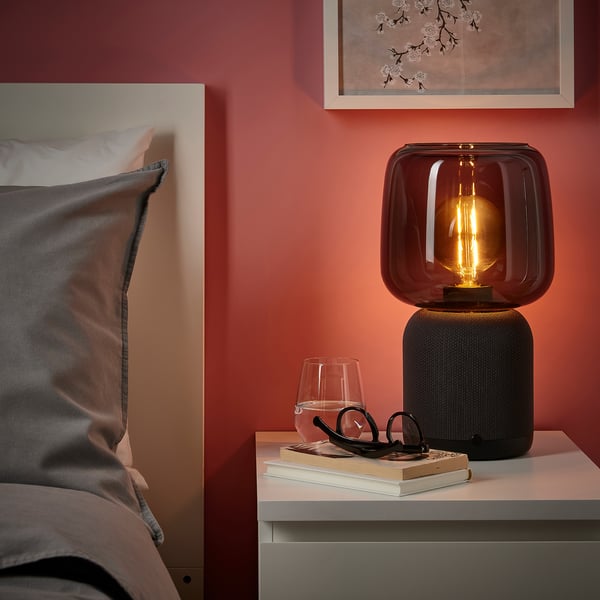 SYMFONISK Shade for speaker lamp base, glass/black