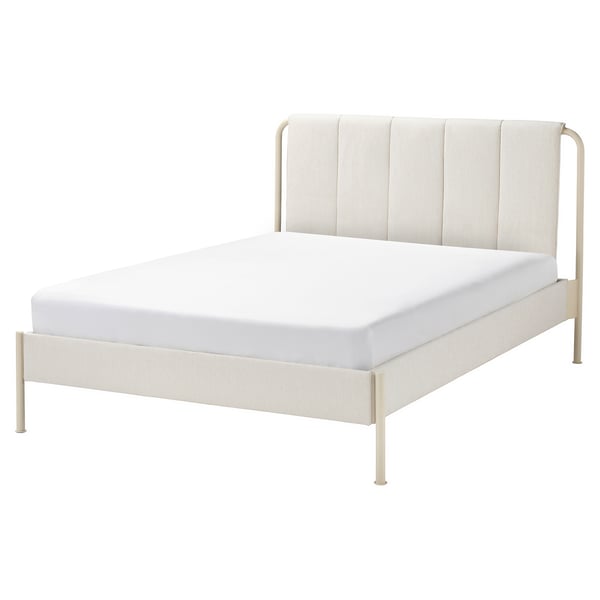 TÄLLÅSEN Upholstered bed frame, Kulsta light beige, 140x200 cm