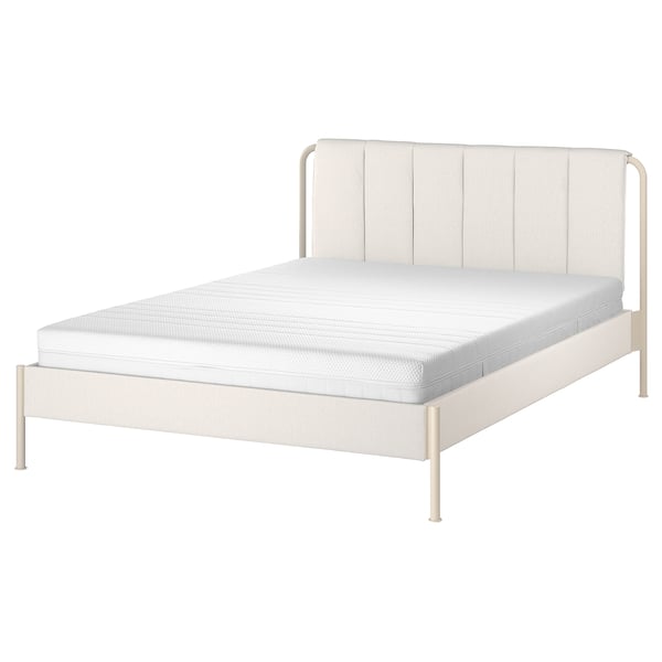 TÄLLÅSEN Upholstered bed frame with mattress, Kulsta light beige/Åkrehamn medium firm, 140x200 cm