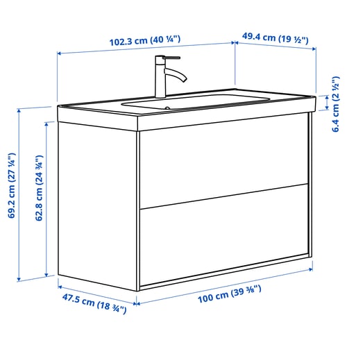 Illustration with measurements for the product: TÄNNFORSEN.