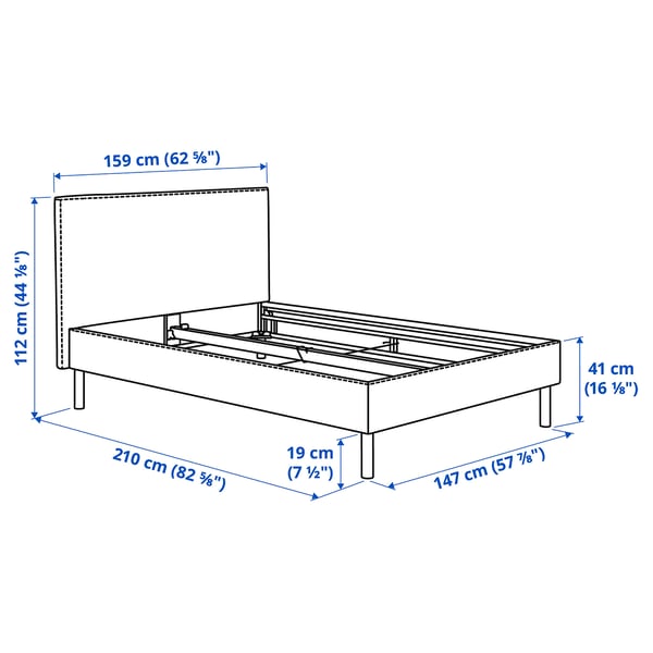 TÄRNKULLEN Upholstered bed frame, Tibbleby beige/grey/Lindbåden, 140x200 cm
