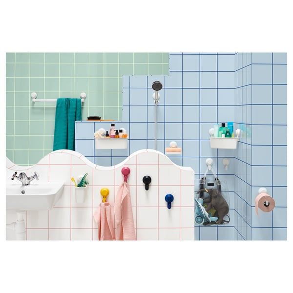 TISKEN Corner shelf unit with suction cup, white