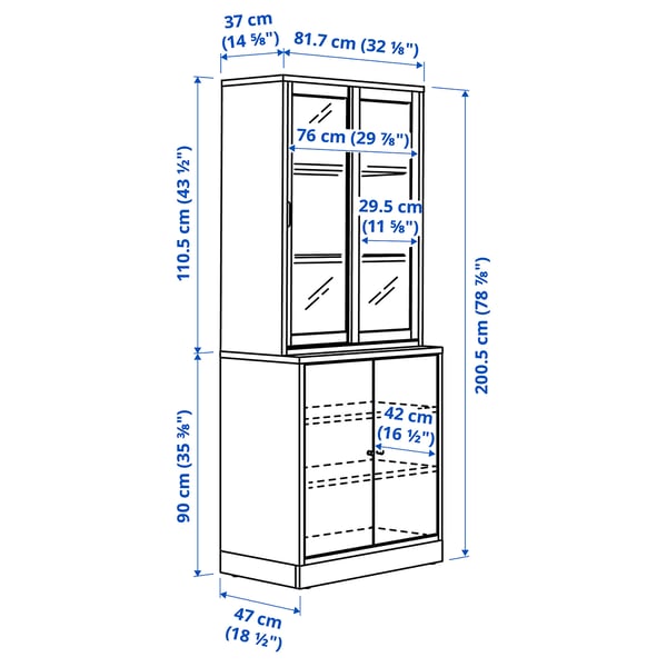 TONSTAD Storage comb w sliding glass doors, brown stained oak veneer/clear glass, 82x47x201 cm