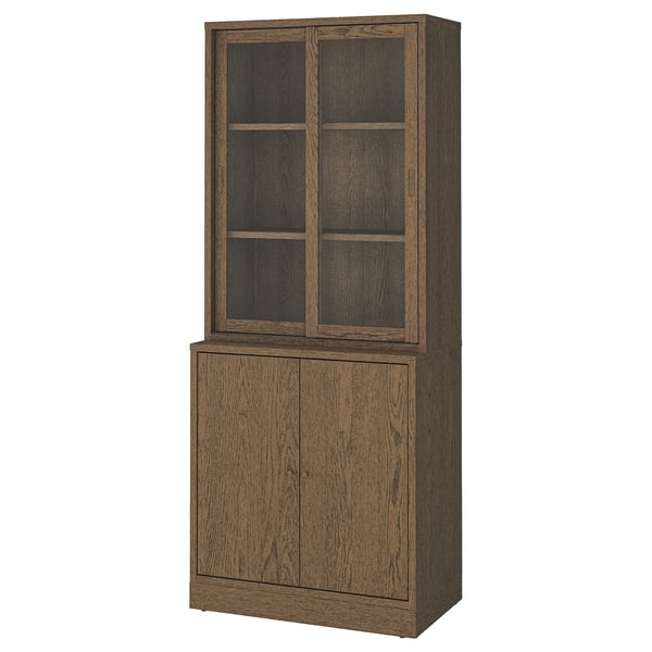 TONSTAD Storage comb w sliding glass doors, brown stained oak veneer/clear glass, 82x47x201 cm