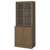 TONSTAD Storage comb w sliding glass doors, brown stained oak veneer/clear glass, 82x47x201 cm