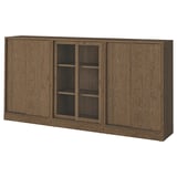 TONSTAD Storage combination w sliding doors, brown stained oak veneer/clear glass, 245x37x120 cm