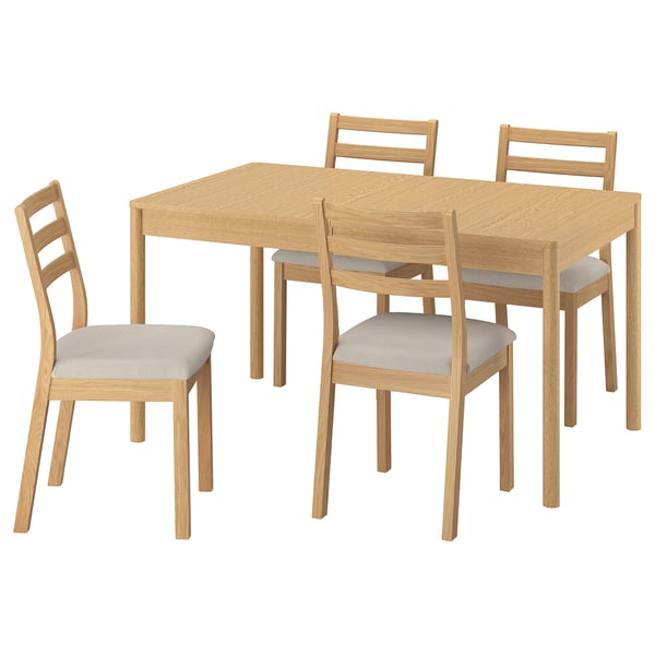 TONSTAD / TONSTAD Table and 4 chairs, oak veneer/oak effect Fridtuna light beige, 140/196x85 cm