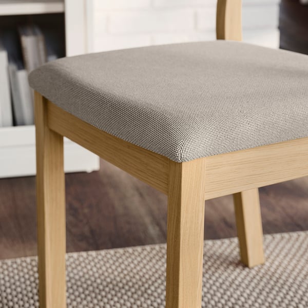 TONSTAD / TONSTAD Table and 4 chairs, oak veneer/oak effect Fridtuna light beige, 140/196x85 cm