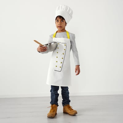 TOPPKLOCKA Children’s apron with chef’s hat, white/yellow
