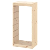 A TROFAST pine wooden storage frame, natural, rectangular, with grooves for adjustable shelves.