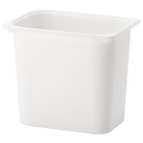 A white TROFAST plastic storage bin, rectangular and deep, suitable for bulky items. Made of polypropylene, it can be stacked or used in frames.
