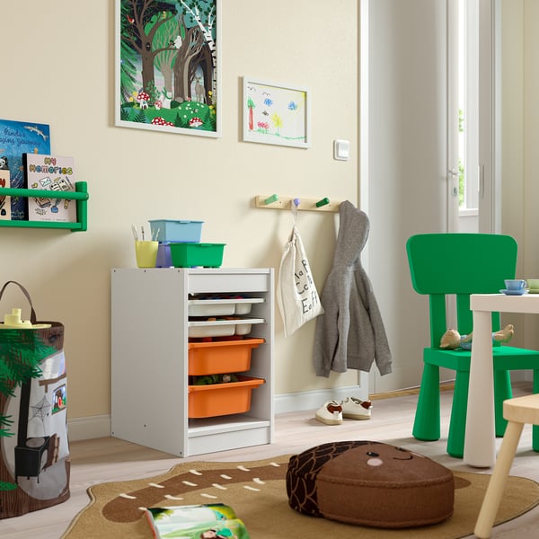 TROFAST Storage combination w boxes/trays, white white/light orange, 34x44x56 cm