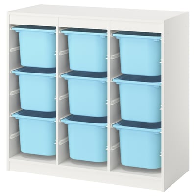 TROFAST Storage combination with boxes, room divider/white light blue, 99x44x94 cm