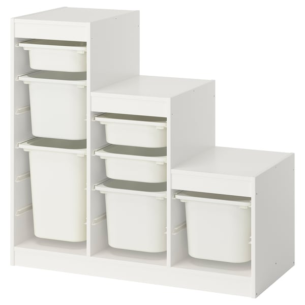 TROFAST Storage combination with boxes, white/white, 99x44x94 cm