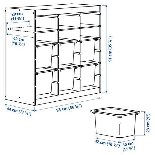 TROFAST Storage combination, with shelves/boxes room divider/light white stained pine lilac, 93x44x91 cm