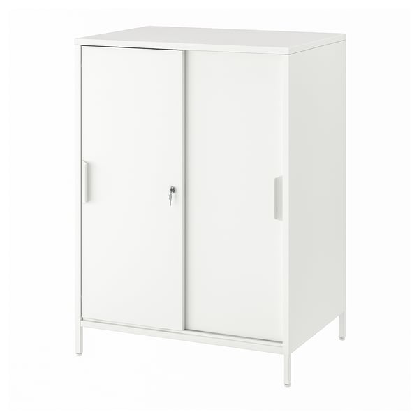 TROTTEN Cabinet with sliding doors, white, 80x55x110 cm