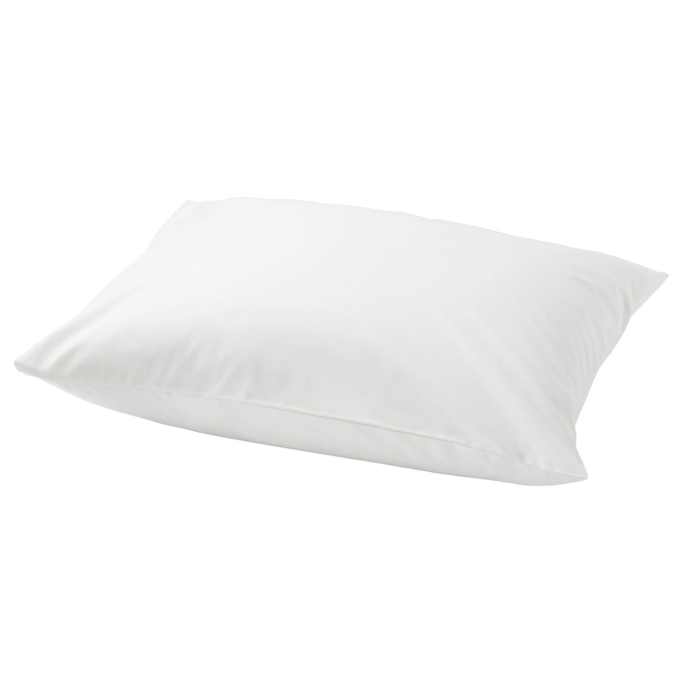 Single white pillowcase, crisp & soft, cotton-lyocell blend, square shape, smooth design.