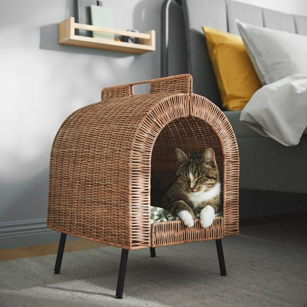UTSÅDD Cat house on legs, rattan
