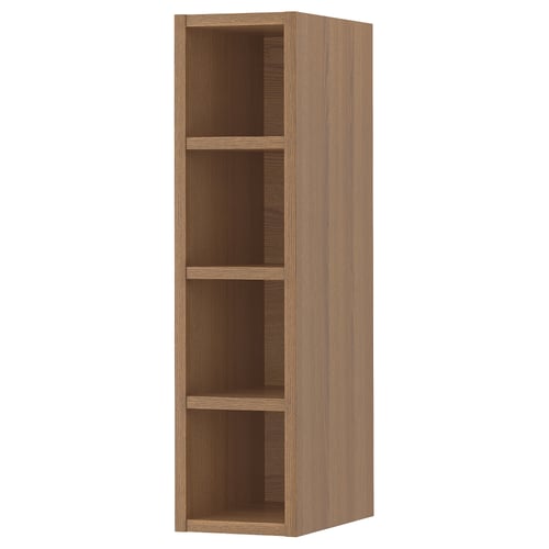 A VADHOLMA light brown wooden shelving unit with three open shelves, made of ash veneer and particleboard, designed for kitchen storage.