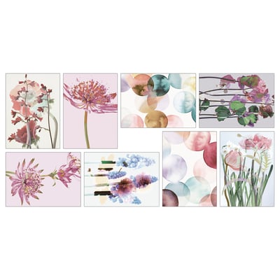 Vaxbo art cards set: seven floral designs in soft pastels. Various flowers and abstract patterns. Perfect for wall decor.