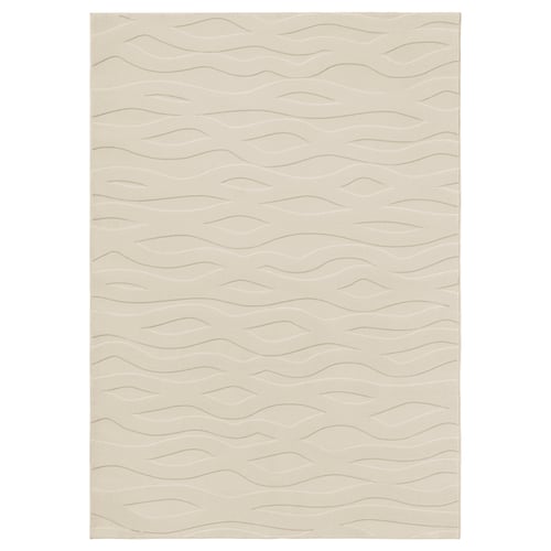VÄXELFEL rug, beige, recycled polyester, wavy 3d pattern.