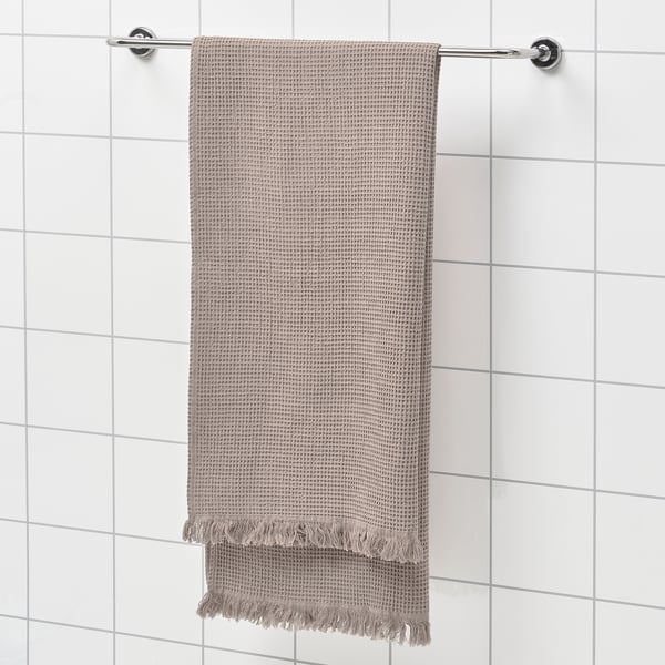 VALLASÅN towel: light brown, cotton-viscose waffle, hanging with fringe, large for bathrooms.