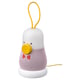 VAPPEBY speaker, white with pink, playful design, yellow accents, round shape, suitable for kids, with a loop for carrying.