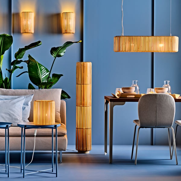 VARPTROSS Floor lamp, bamboo, 118 cm