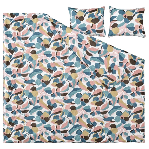 VIDEOXBÄR Duvet cover and 2 pillowcases, white/multicolour, 240x220/50x60 cm
