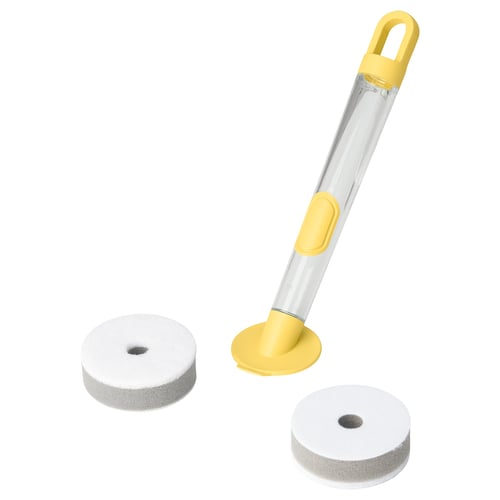 Yellow & silver VIDEVECKMAL sponge kit with handle and 2 replaceable sponges.
