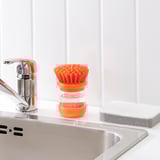 VIDEVECKMAL Dish-washing brush with dispenser, bright orange