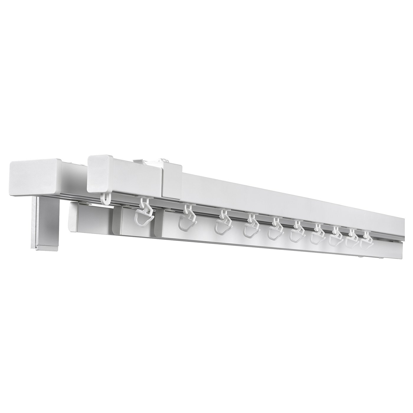 VIDGA silver curtain rail system, modern design, sleek aluminium finish, multiple hooks, wall/ceiling mountable.