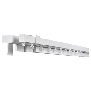 VIDGA silver curtain rail system, modern design, sleek aluminium finish, multiple hooks, wall/ceiling mountable.
