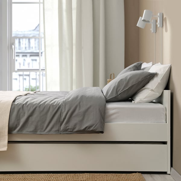 VIHALS Bed frame with 1 trundle bed, white/Luröy, 160x200 cm