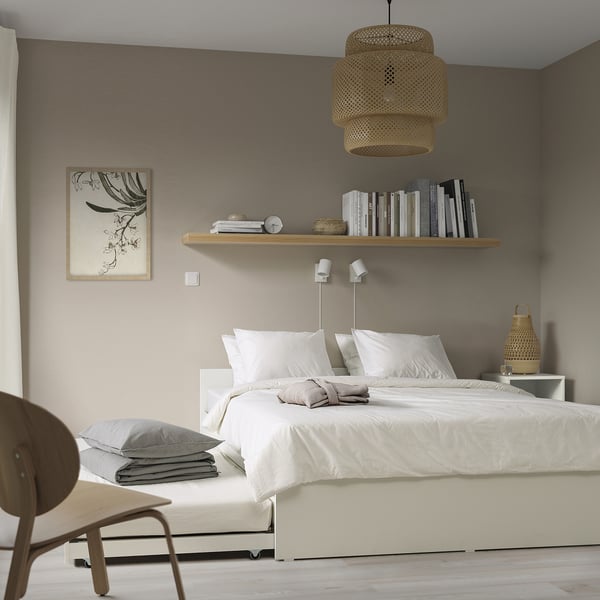 VIHALS Bed frame with 1 trundle bed, white/Luröy, 160x200 cm