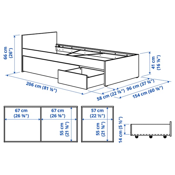 VIHALS Bed frame with 2 storage boxes, white/Luröy, 90x200 cm