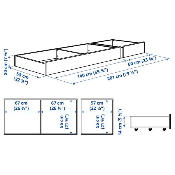 VIHALS Bed storage box, set of 2, white, 200 cm