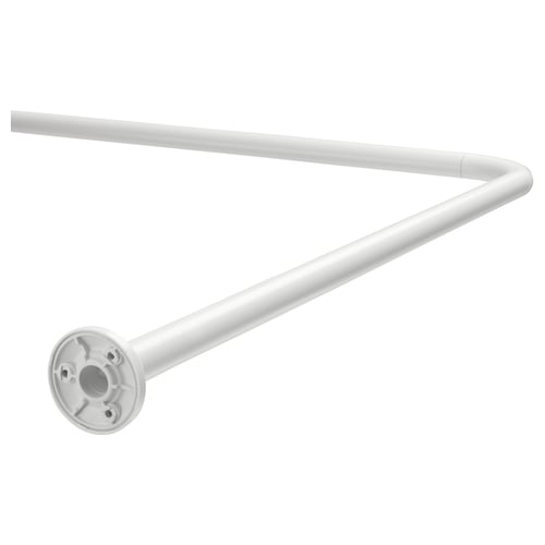 VIKARN white shower curtain rod, modern l-shape design, silver aluminium, minimalist style.